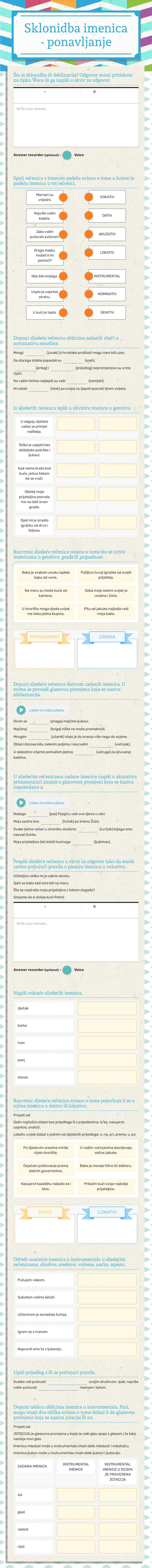Sklonidba imenica - ponavljanje worksheet preview image
