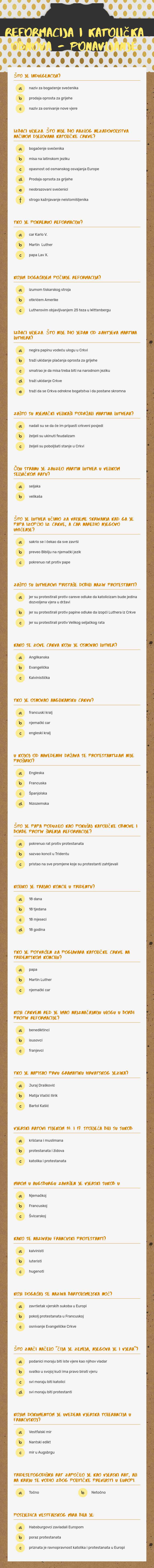Reformacija i katolička obnova - ponavljanje worksheet preview image