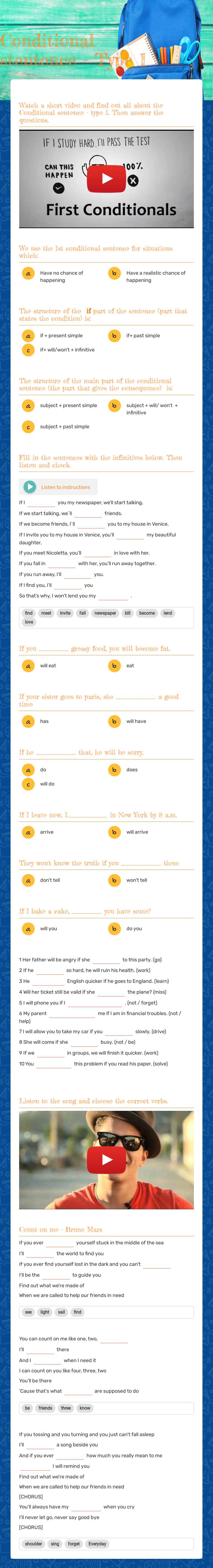 Conditional stentence - Type 1 worksheet preview image