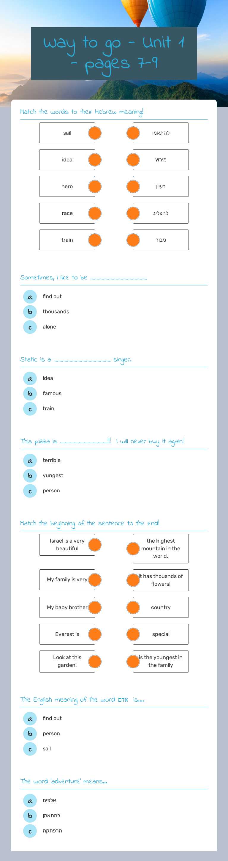 Way to go - Unit 1 - pages 7-9 Grade 7 worksheet preview