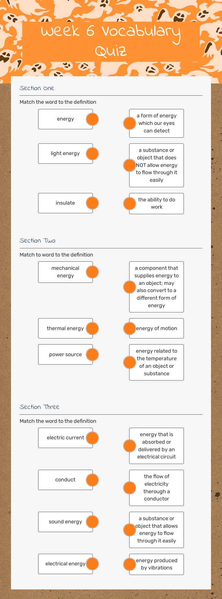 Week 6 Vocabulary Quiz worksheet preview image