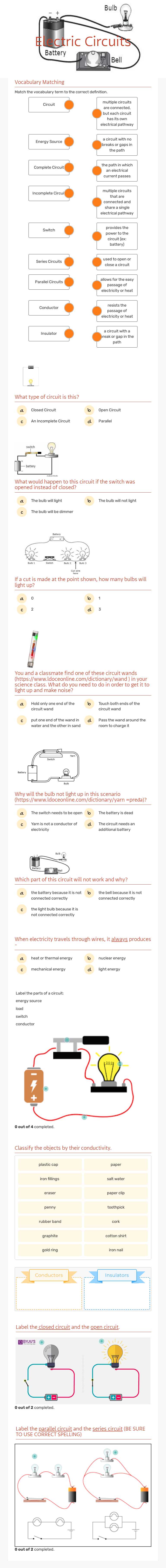 Electric Circuits worksheet preview image