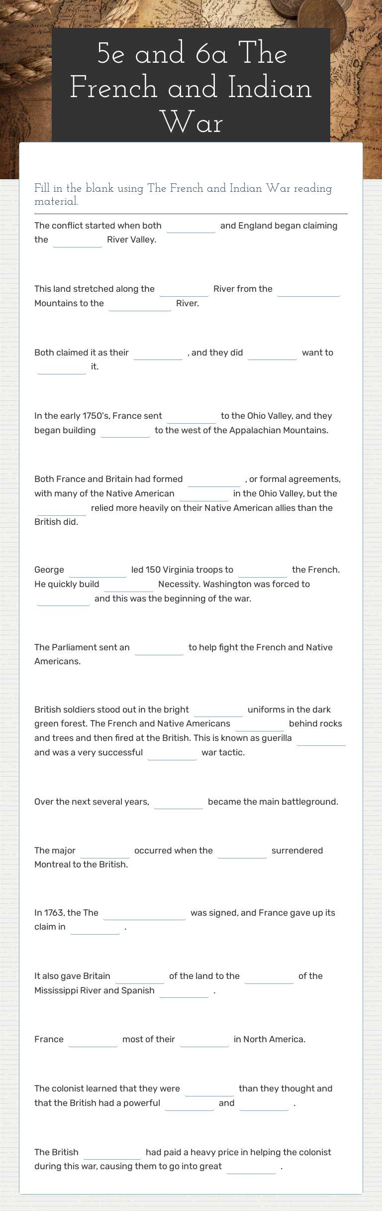 5e and 6a The French and Indian War worksheet preview image