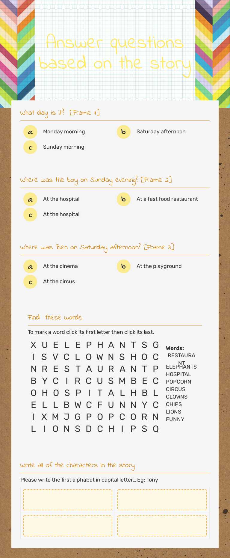 Answer questions based on the story Grade 3 worksheet preview