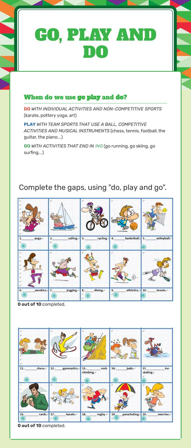 go, play and do worksheet preview image