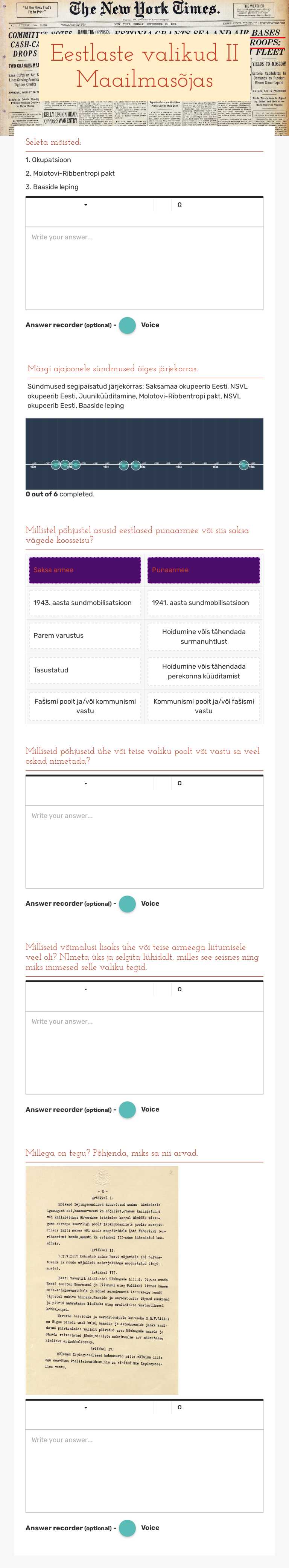 Eestlaste valikud II Maailmasõjas worksheet preview image