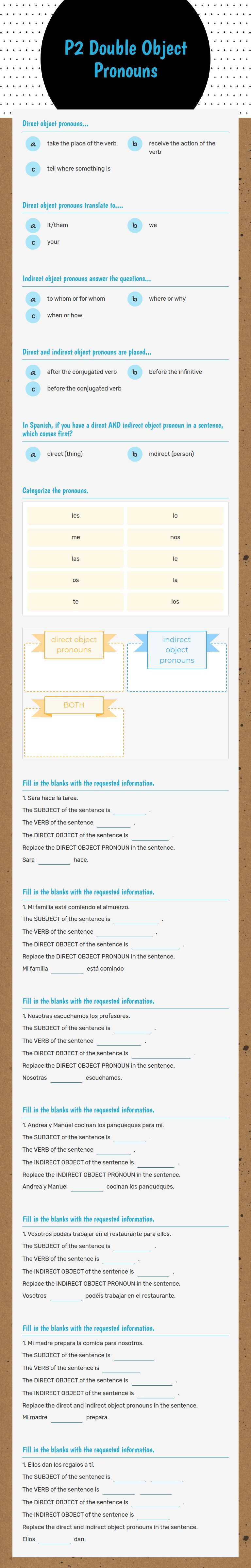 P2 Double Object Pronouns worksheet preview image