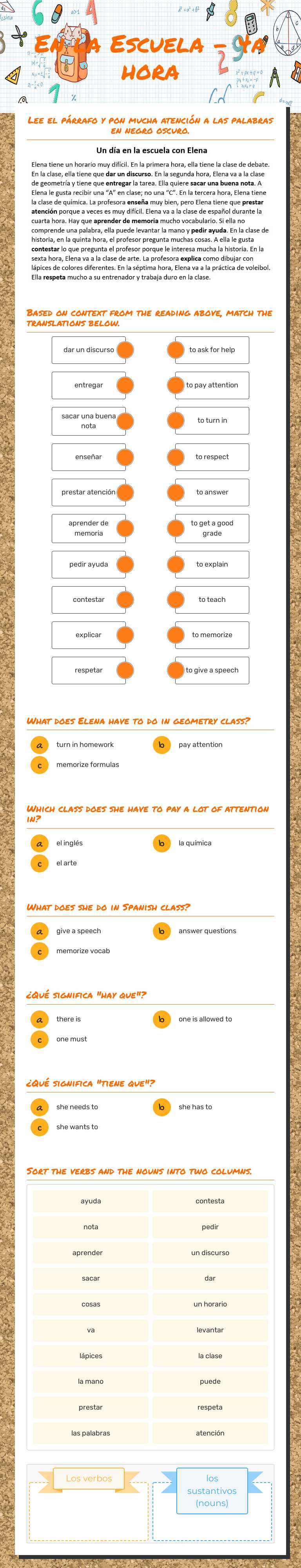 En la Escuela - 4a hora worksheet preview image