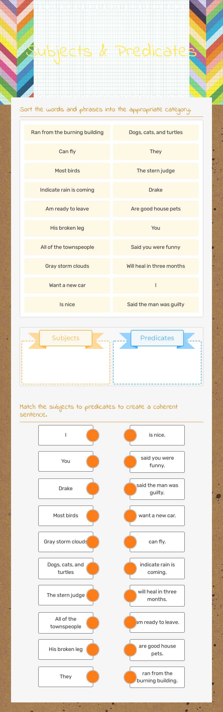 Subjects & Predicates worksheet preview