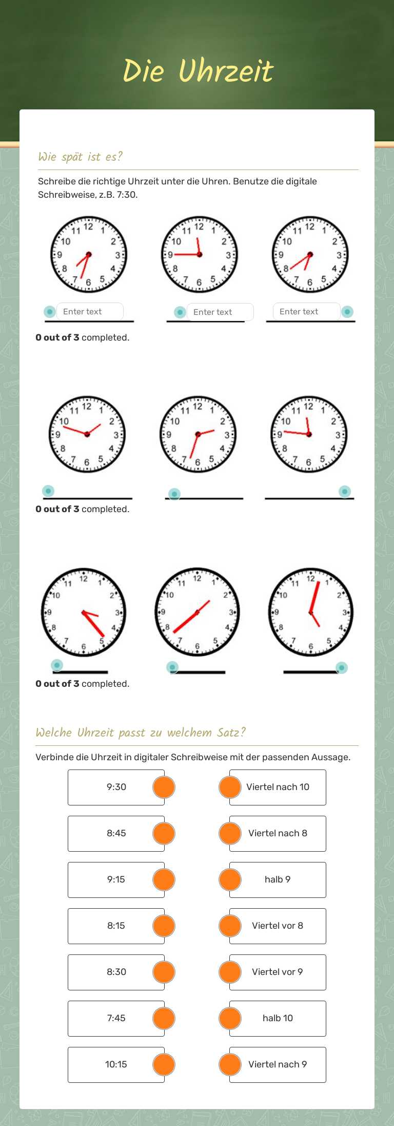 Die Uhrzeit worksheet preview image
