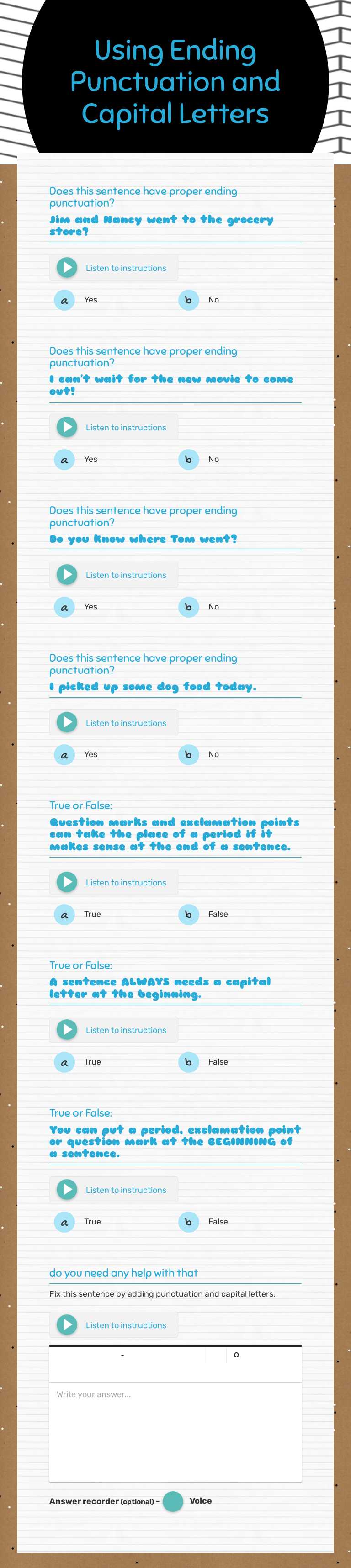 Using Ending Punctuation and Capital Letters worksheet preview image