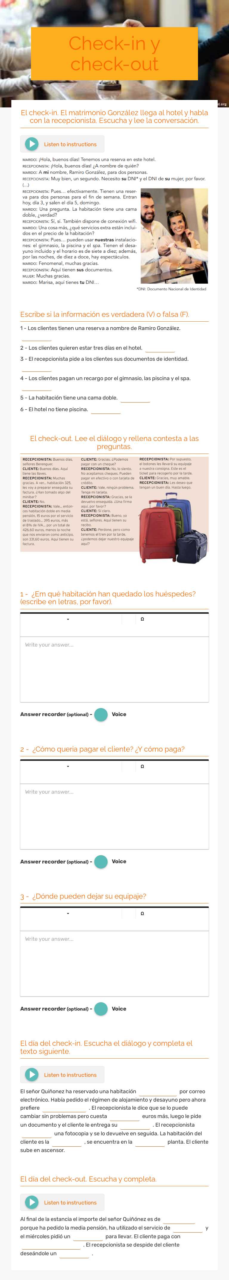 Check-in y check-out worksheet preview image
