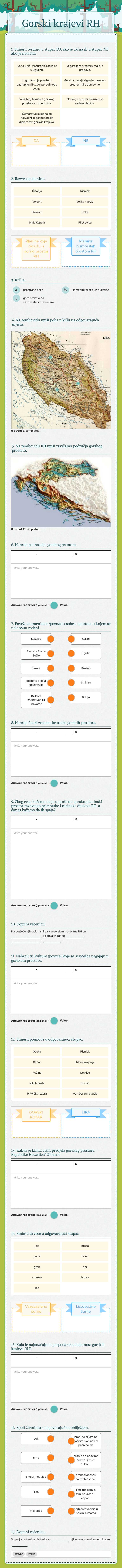 Gorski krajevi RH Grade 4 worksheet preview