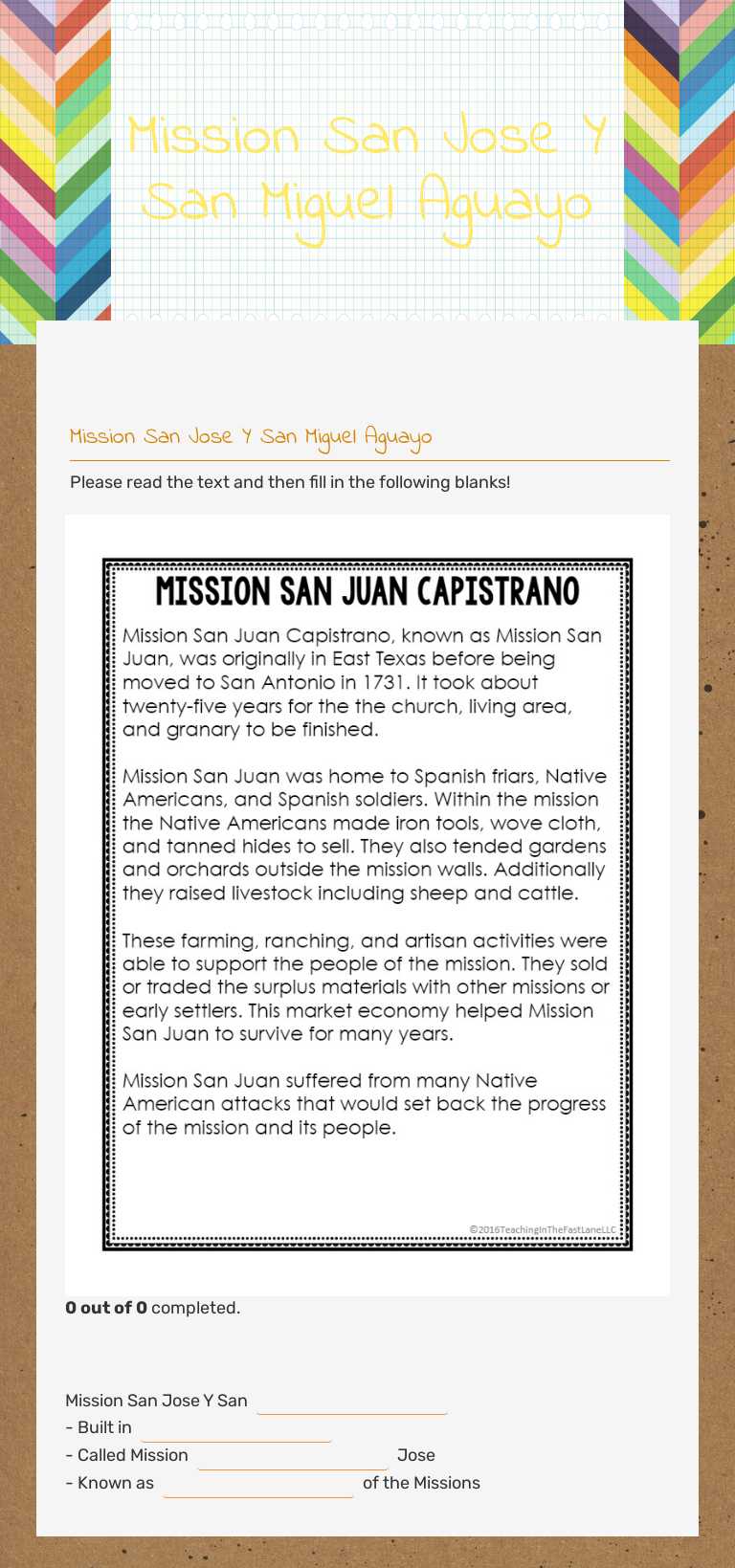 Mission San Jose Y San Miguel Aguayo worksheet preview image