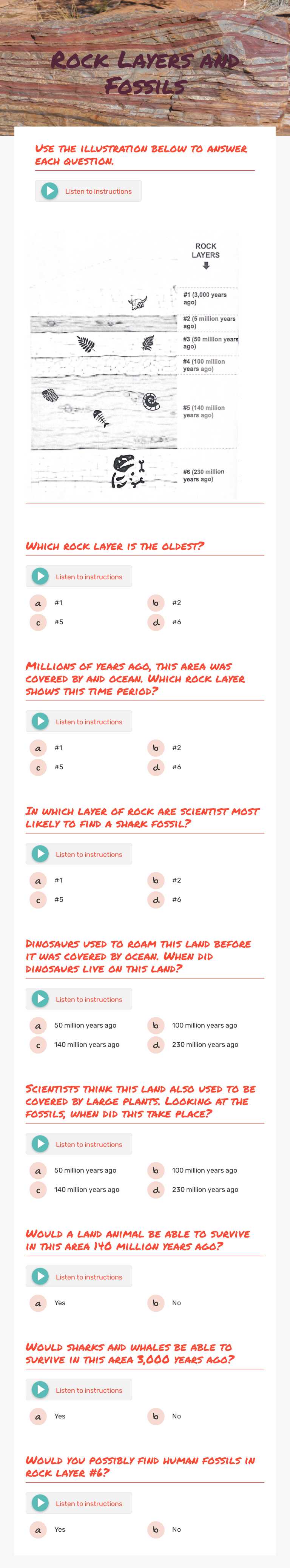 Rock Layers and Fossils worksheet preview image