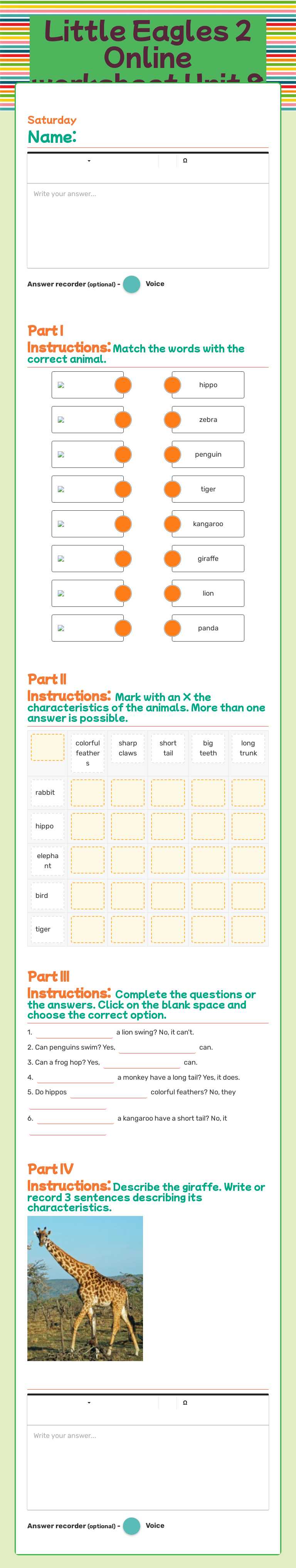 Little Eagles 2                    
         Online worksheet           Unit 8 worksheet preview