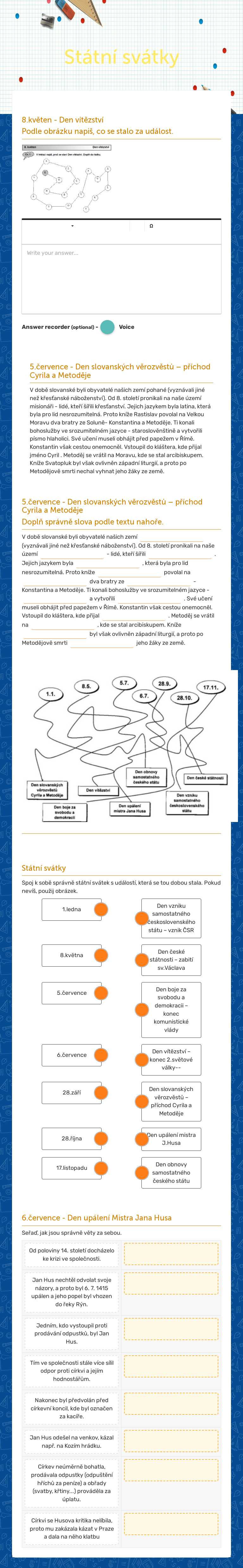 Státní svátky worksheet preview image