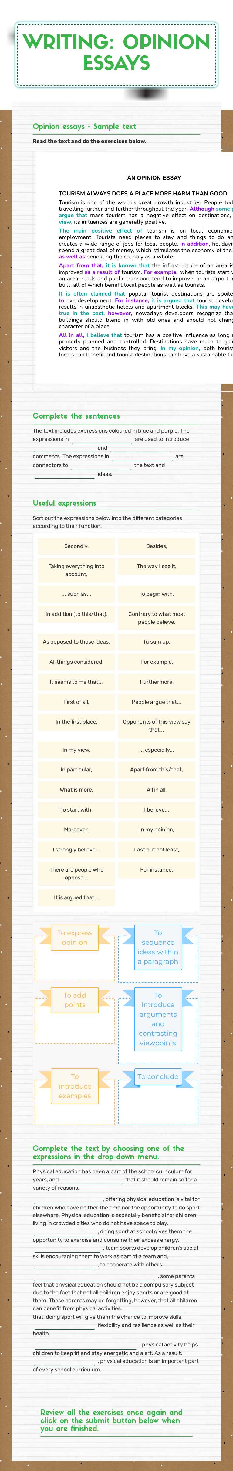 WRITING: OPINION ESSAYS worksheet preview image