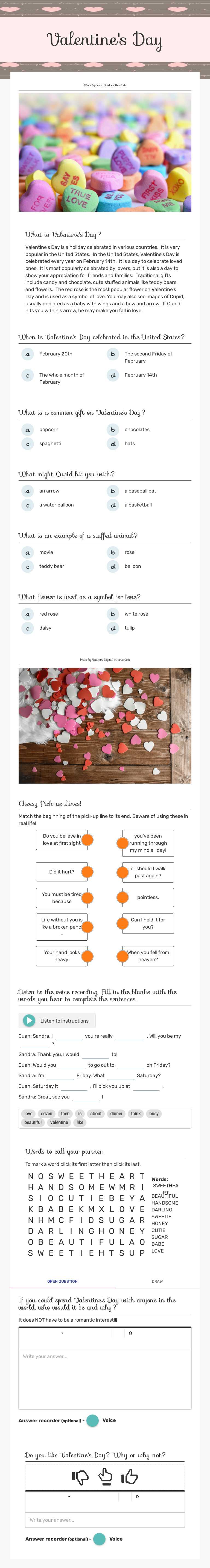 Valentine's Day Grade 10 worksheet preview