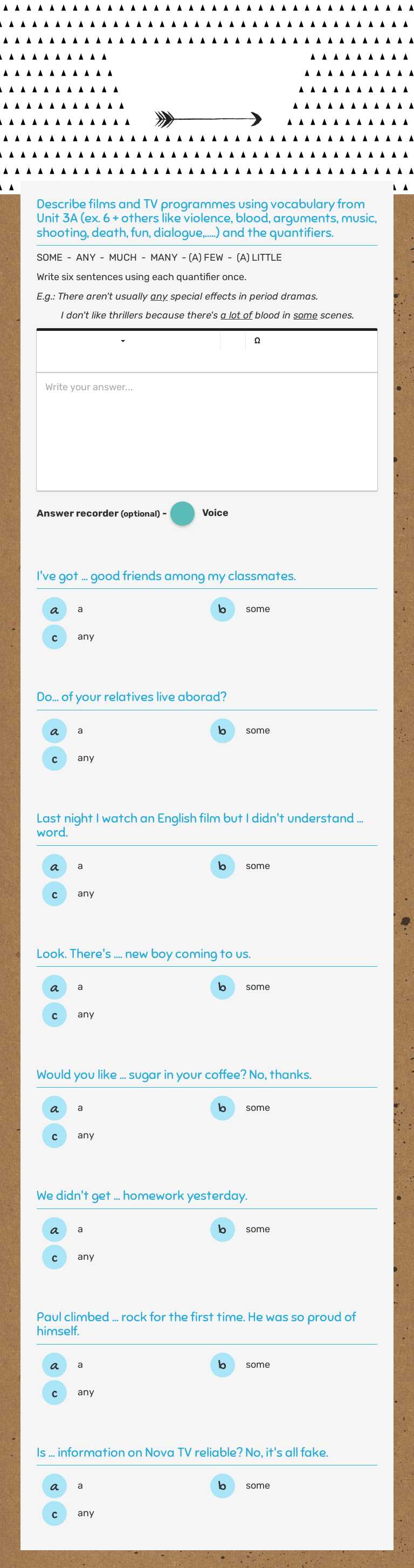 Quantifiers (films-writing) worksheet preview image