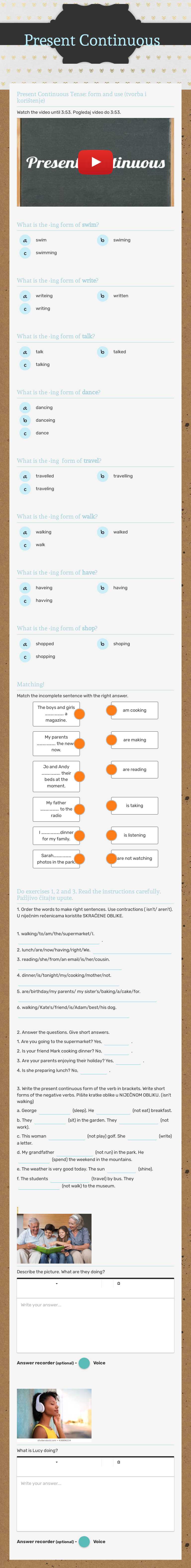 Present Continuous worksheet preview image