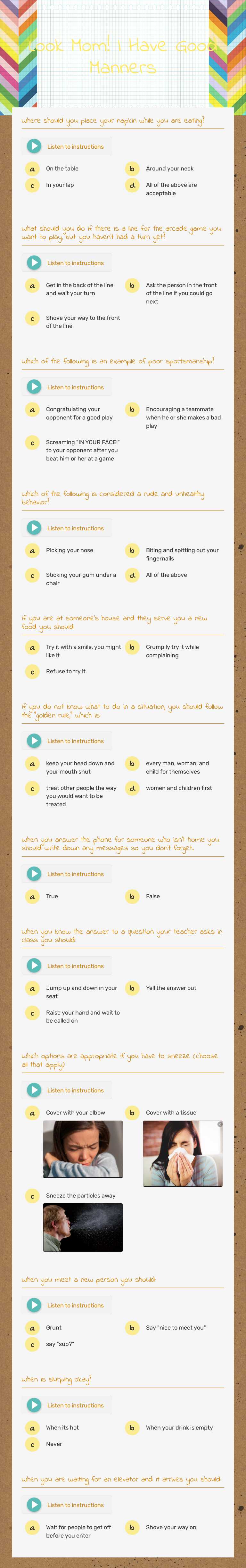 Look Mom! I Have Good Manners worksheet preview image