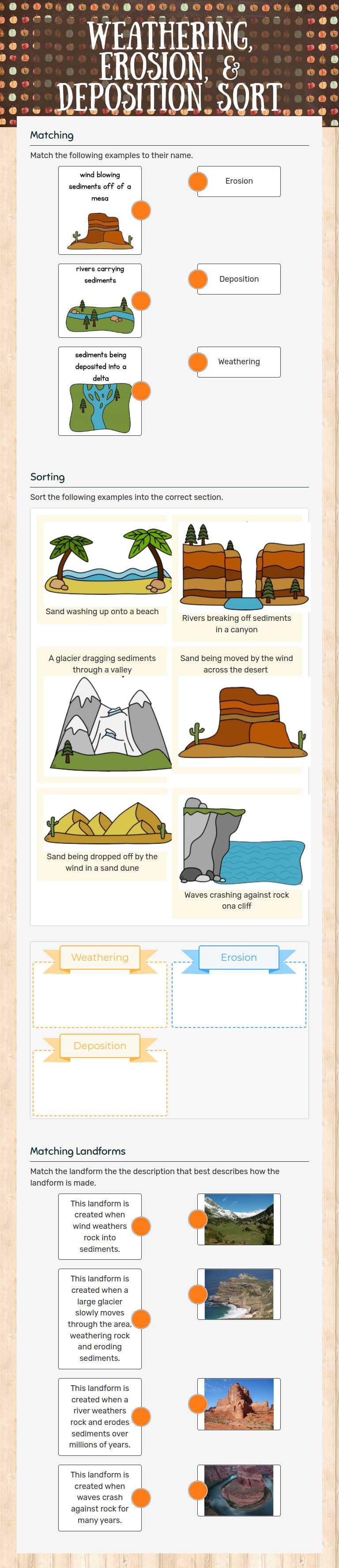 Weathering, Erosion, & Deposition Sort worksheet preview image