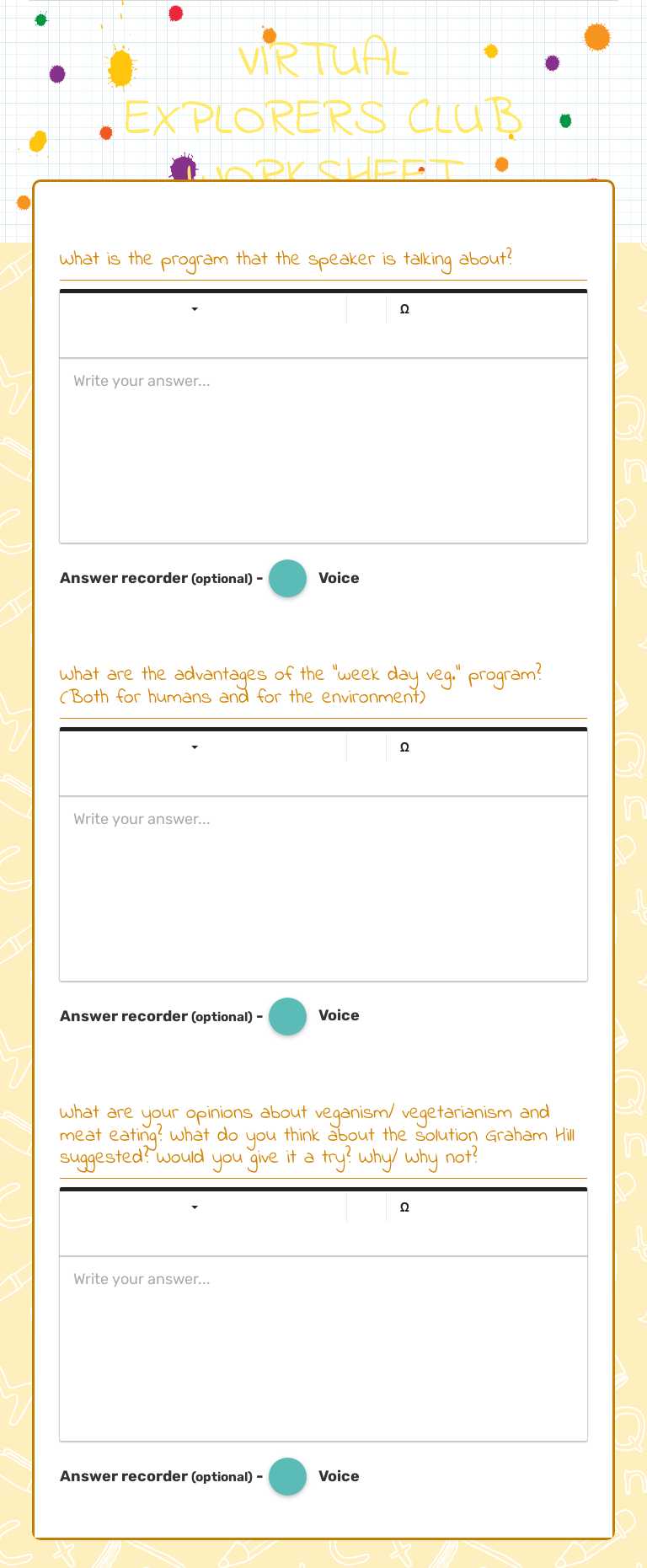 VIRTUAL EXPLORERS CLUB WORKSHEET worksheet preview image
