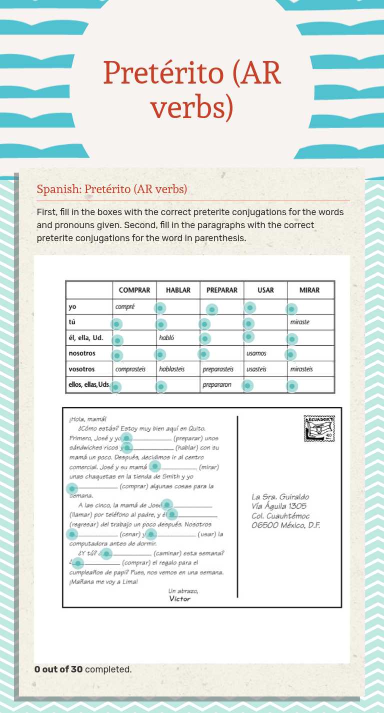 Pretérito 
(AR verbs) Grade 9 worksheet preview