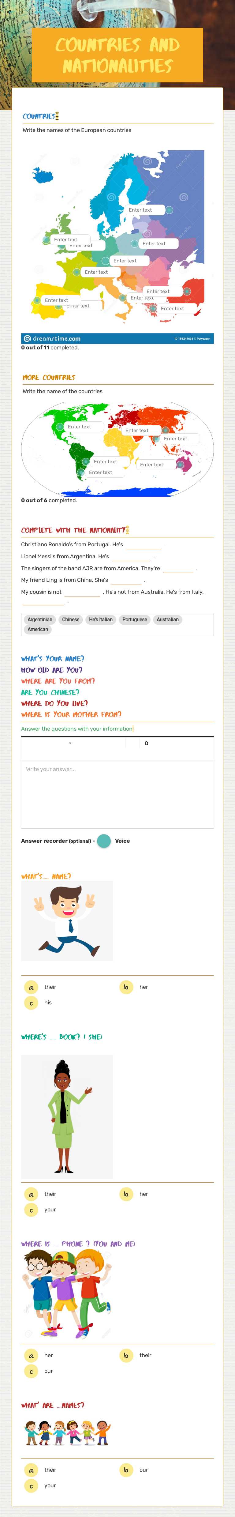 countries and nationalities Grade 9 worksheet preview