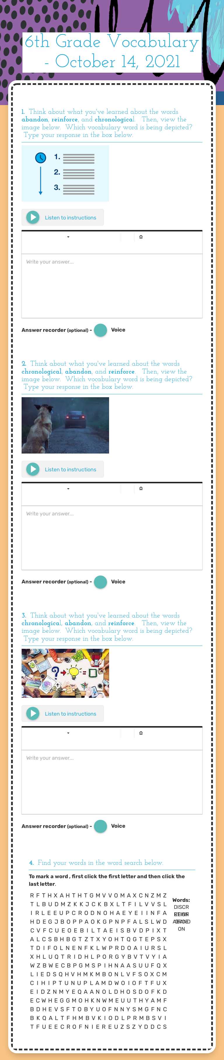 6th Grade Vocabulary - October 14, 2021 worksheet preview image