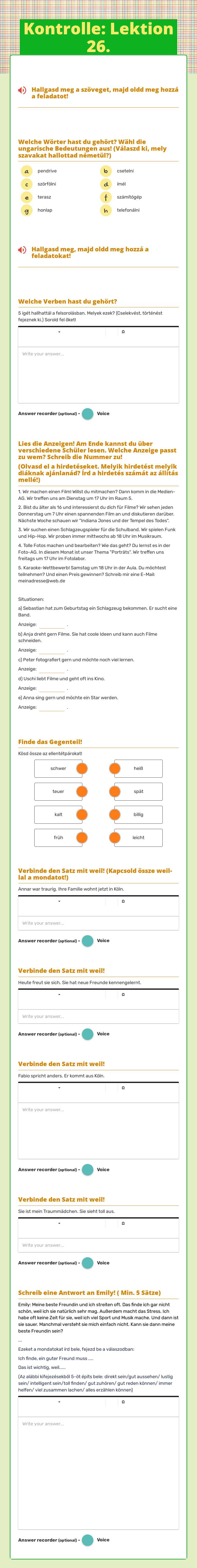 Kontrolle: Lektion 26. Grade 7 worksheet preview
