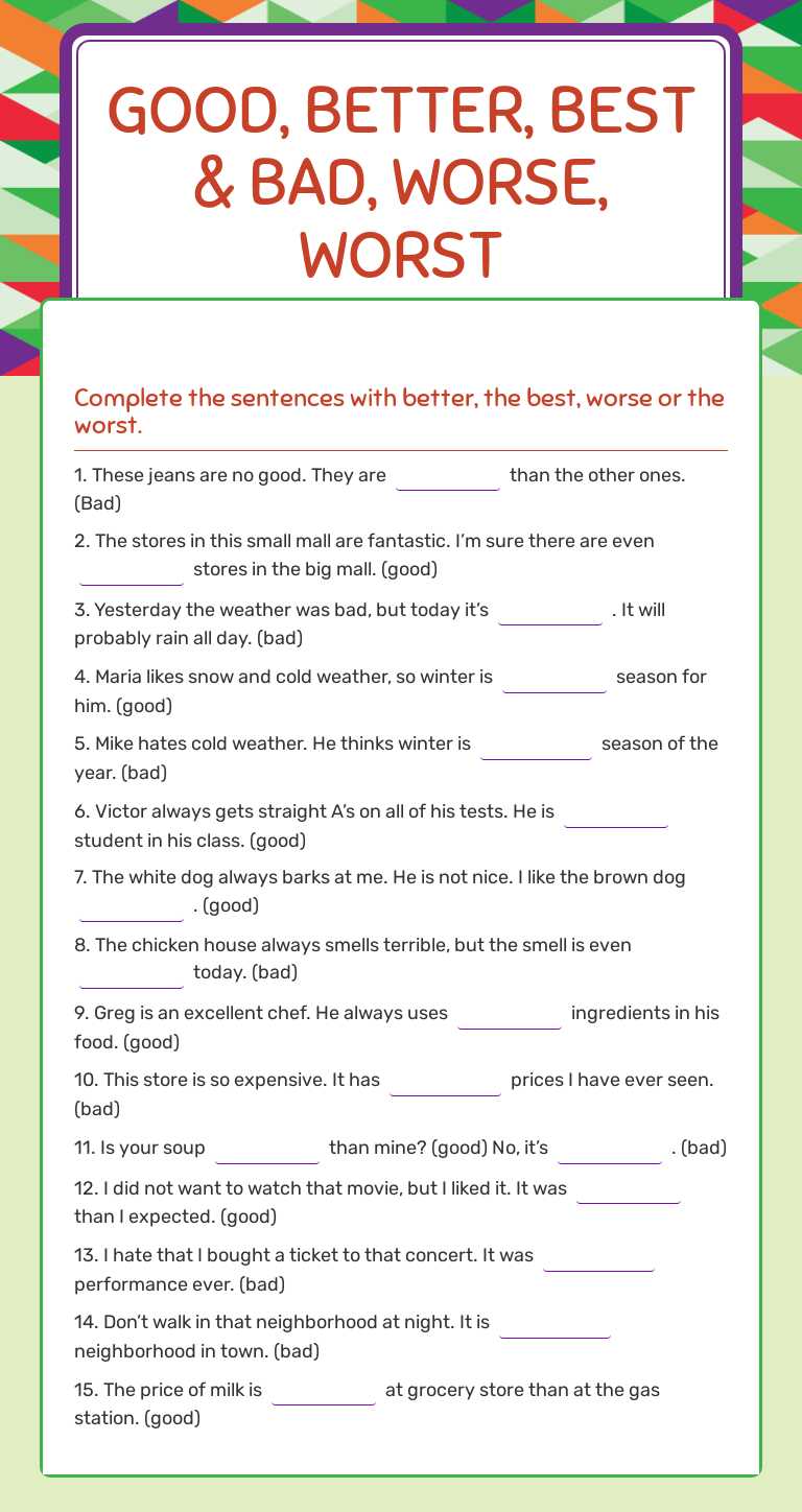 Good, Better, Best
&
Bad, Worse, Worst worksheet preview image