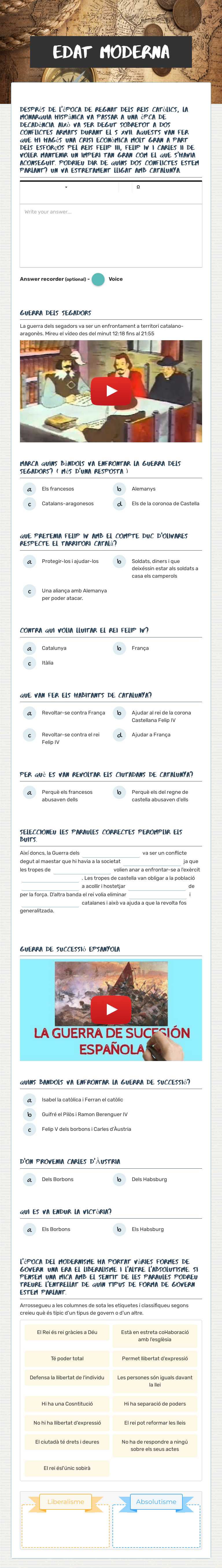 Edat Moderna worksheet preview image
