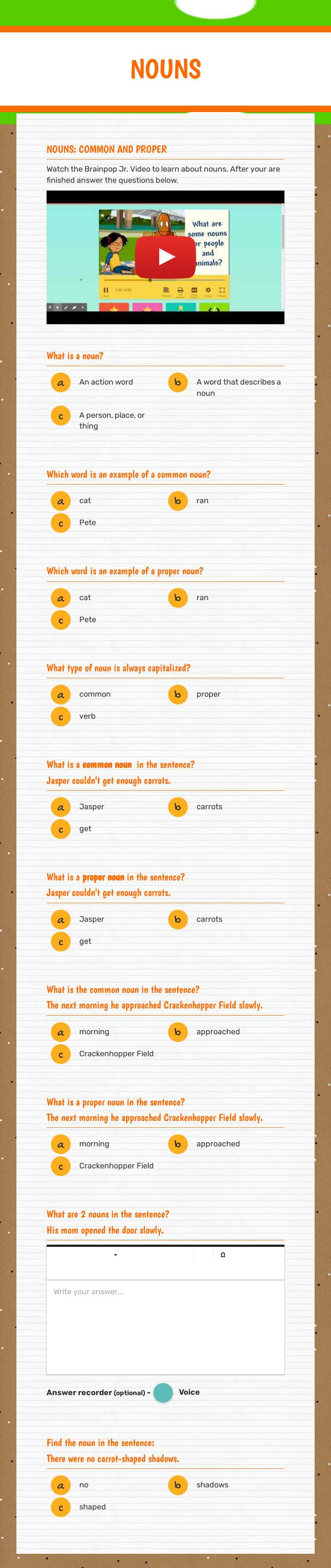 NOUNS Grade 3 worksheet preview