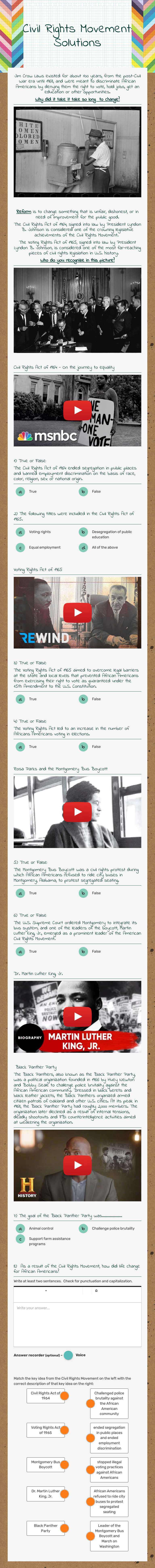 Civil Rights Movement: Solutions worksheet preview image
