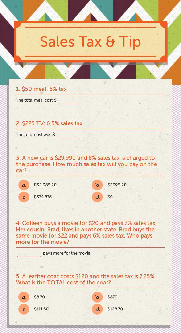 Sales Tax & Tip worksheet preview image