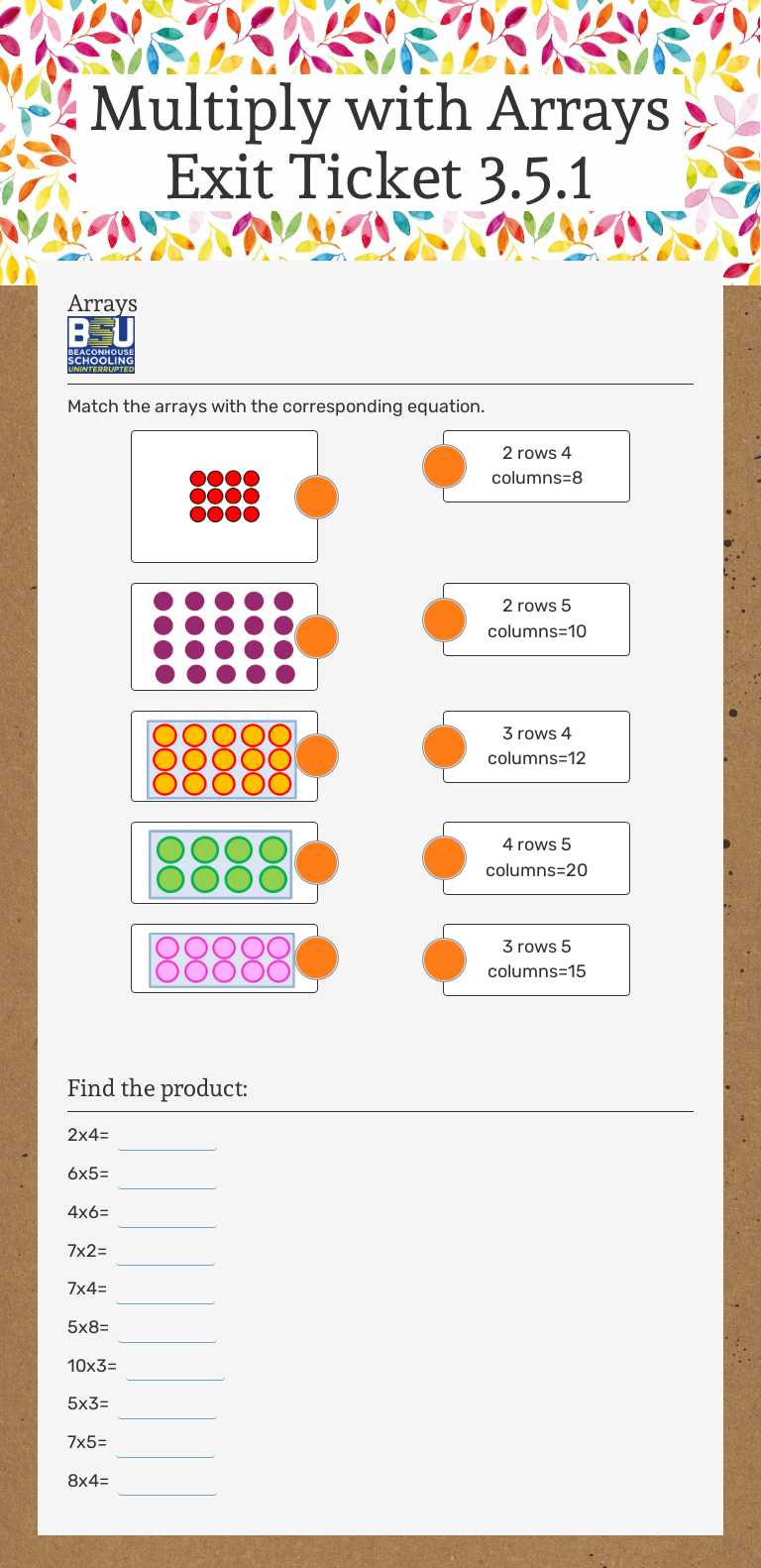 Multiply with Arrays              Exit Ticket 3.5.1 Preschool worksheet preview