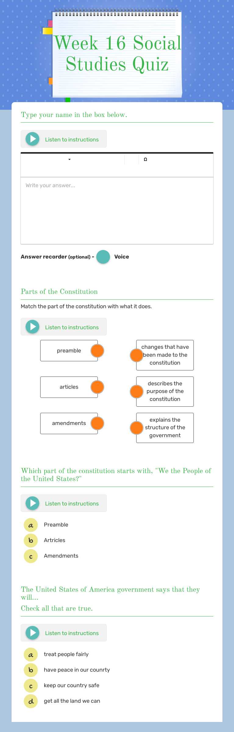 Week 16 Social Studies Quiz worksheet preview