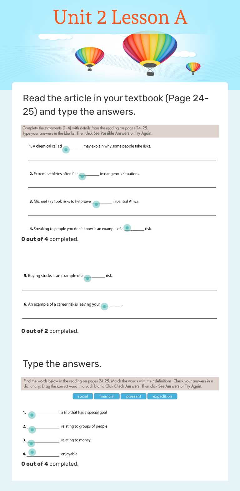 Unit 2 Lesson A worksheet preview image