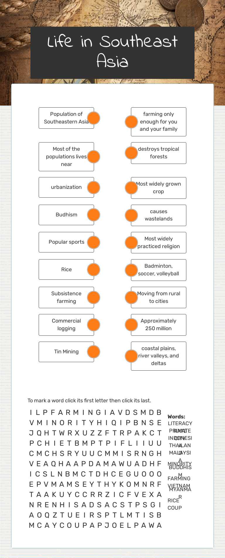 Life in Southeast Asia worksheet preview image