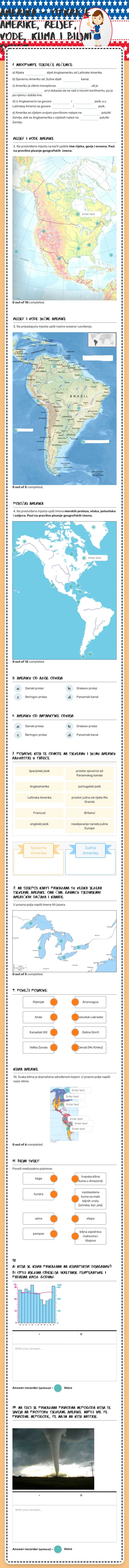 AMERIKA - OTKRIĆE AMERIKE, RELJEF, VODE, KLIMA i biljni svijet worksheet preview image