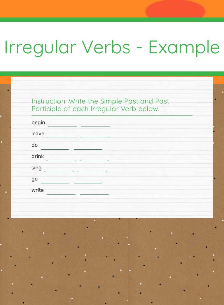 Irregular Verbs - Example worksheet preview image