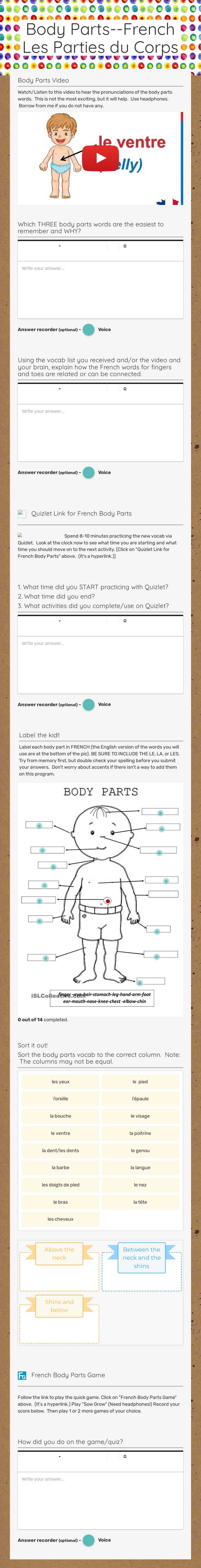 Body Parts--French            Les Parties du Corps worksheet preview image