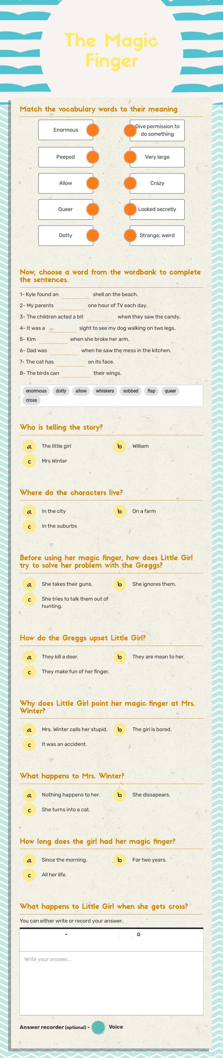 The Magic  Finger Grade 4 worksheet preview