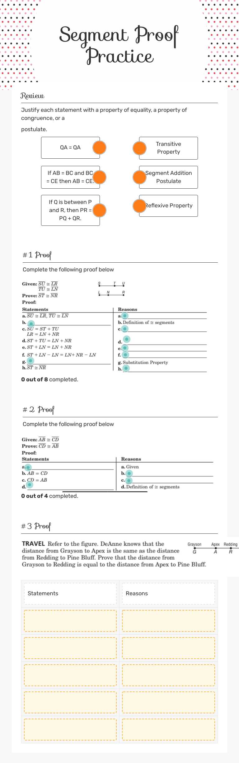 Segment Proof Practice worksheet preview image