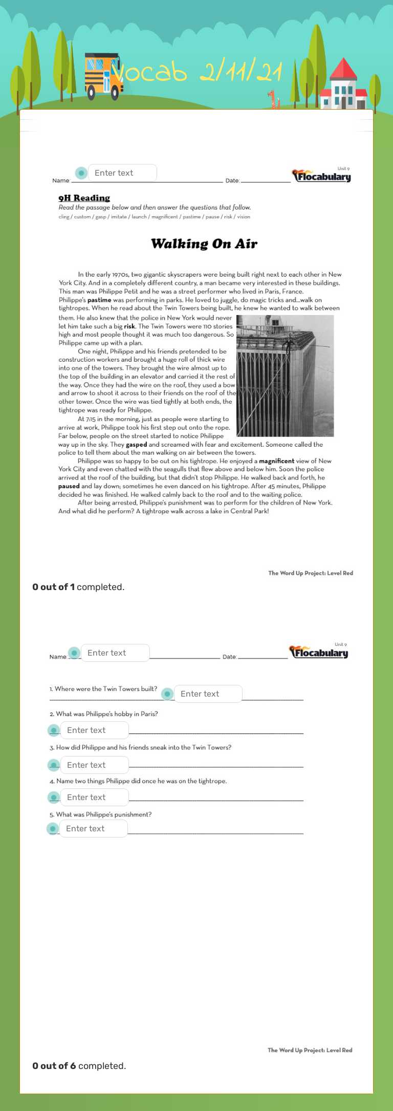 Vocab 2/11/21 Grade 9 worksheet preview