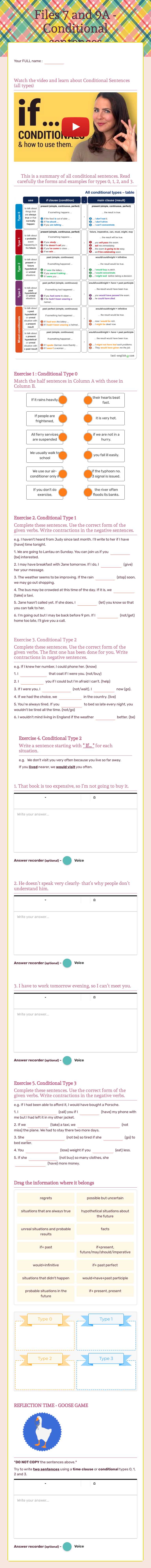Files 7 and 9A  - Conditional sentences worksheet preview image