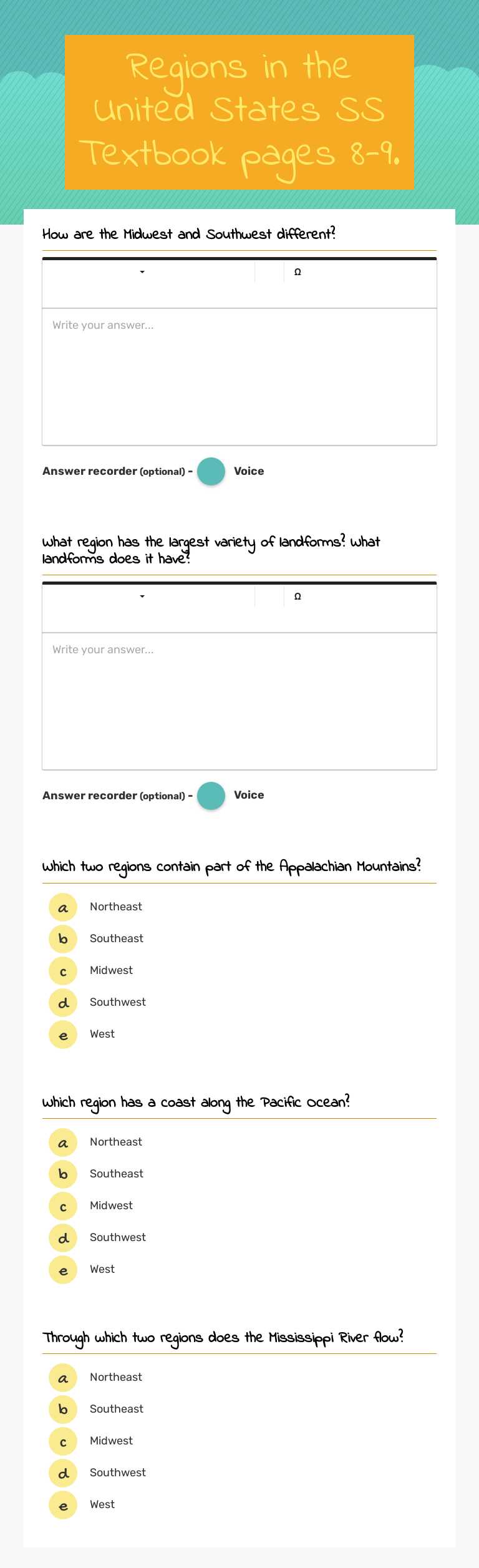 Regions in the United States
SS Textbook pages 8-9. worksheet preview image