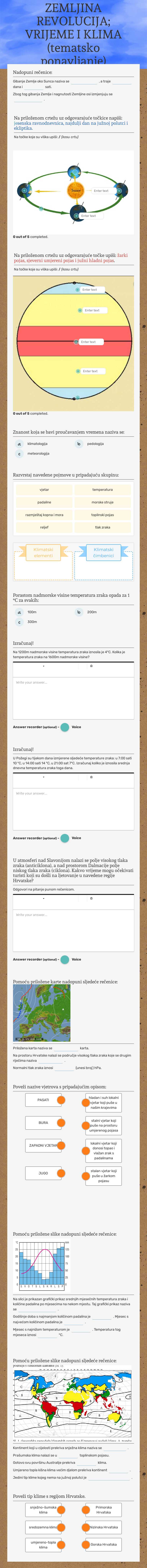 ZEMLJINA REVOLUCIJA; VRIJEME I KLIMA (tematsko ponavljanje) worksheet preview image